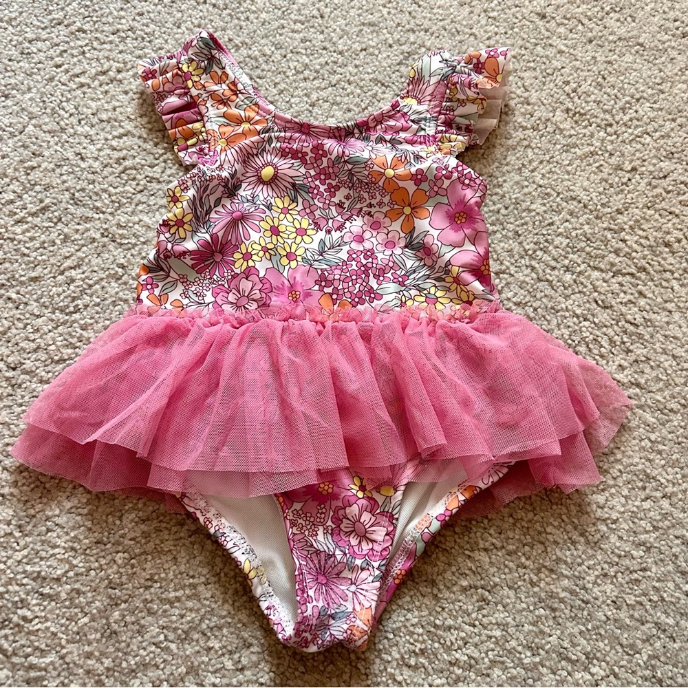 Penelope Mack Pink and White Floral swimsuit 3T